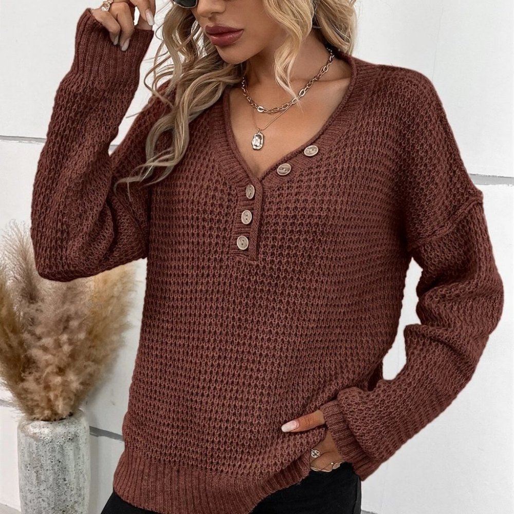 Button detailed knit Sweater top brown - Picture 3 of 5